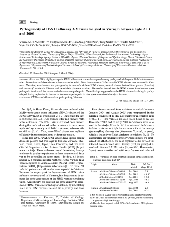 (PDF) Pathogenicity of H5N1 Influenza A Viruses Isolated in Vietnam ...
