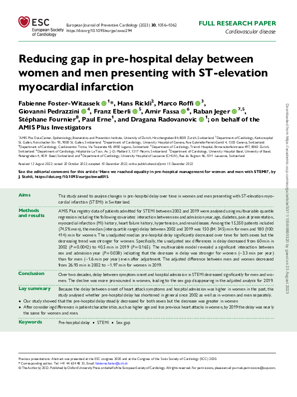 (PDF) Reducing gap in pre-hospital delay between women and men ...