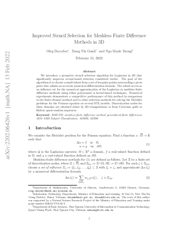 (PDF) Improved stencil selection for meshless finite difference methods ...