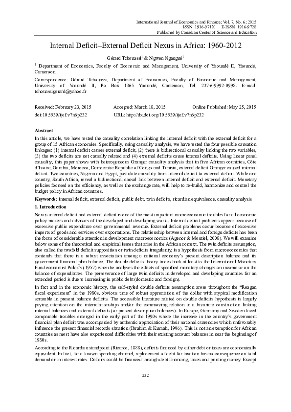 (PDF) Internal Deficit–External Deficit Nexus in Africa: 1960-2012