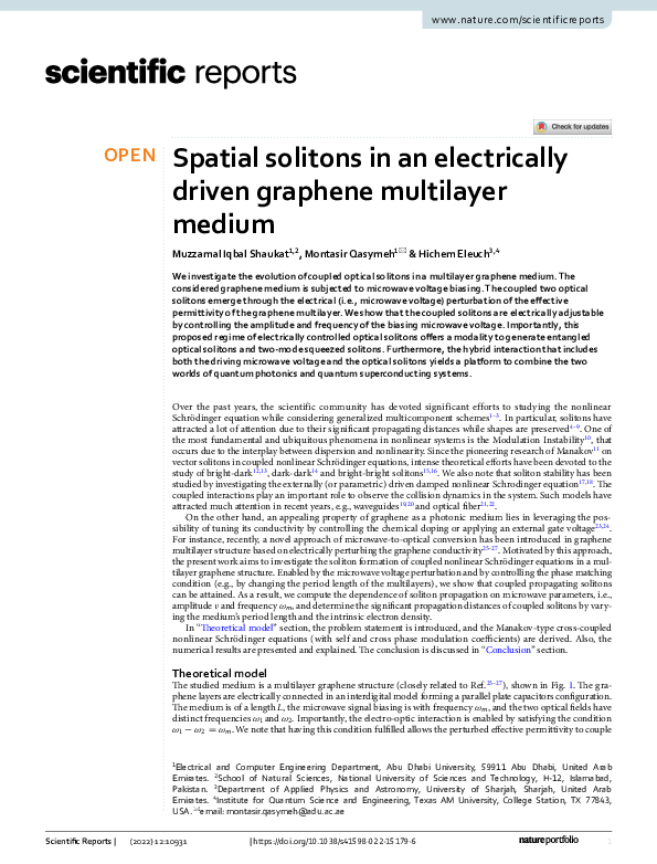 (PDF) Spatial solitons in an electrically driven graphene multilayer medium