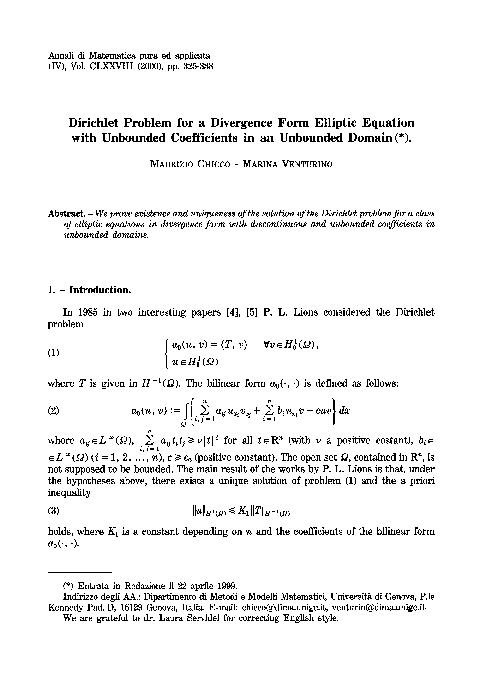 (PDF) Dirichlet problem for a divergence form elliptic equation with ...