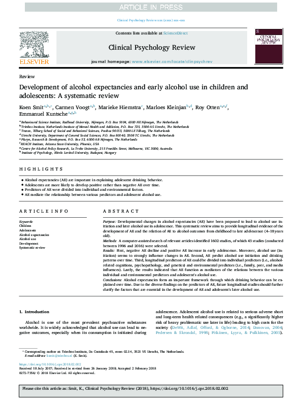 (PDF) Development of alcohol expectancies and early alcohol use in ...