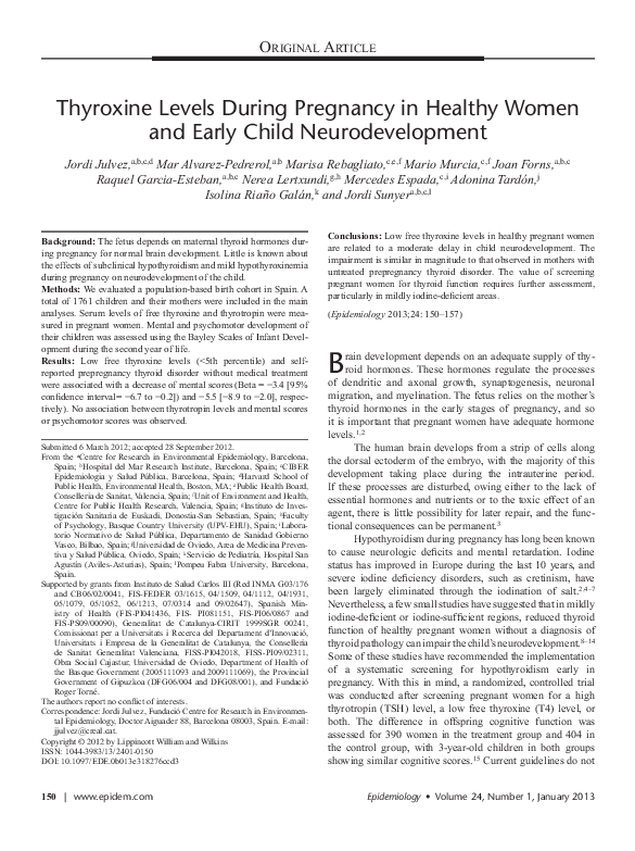(PDF) Thyroxine Levels During Pregnancy in Healthy Women and Early ...
