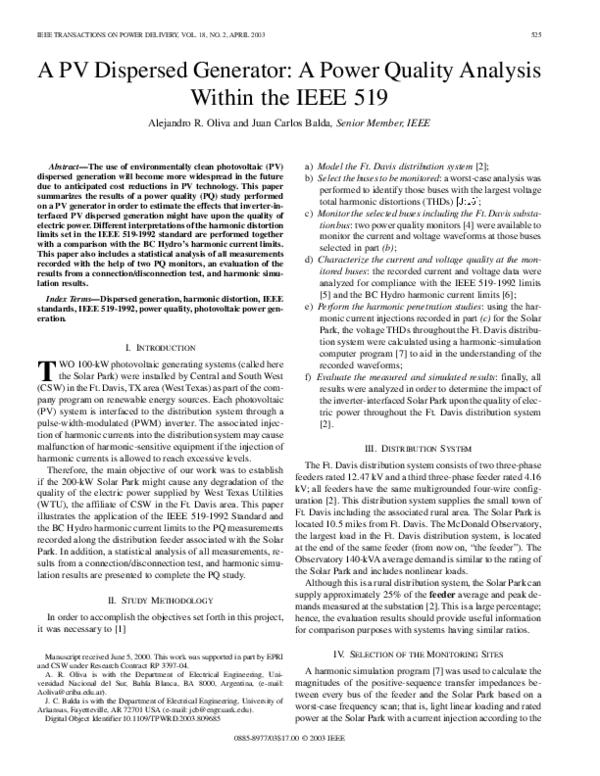 (PDF) A PV dispersed generator: a power quality analysis within the ...