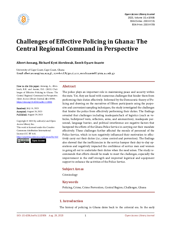 (PDF) Challenges of Effective Policing in Ghana: The Central Regional ...