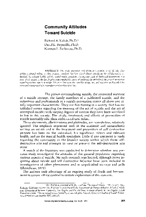 (PDF) Community attitudes toward suicide