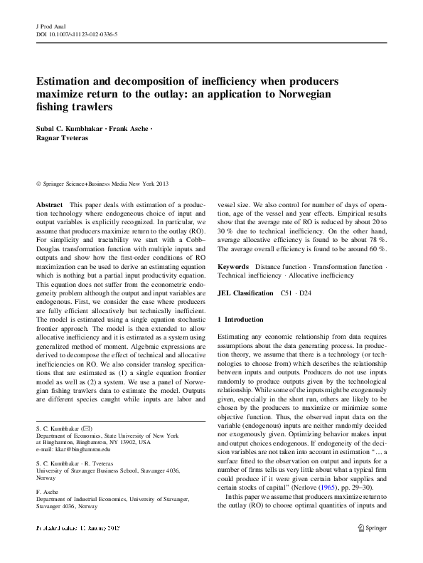(PDF) Estimation and decomposition of inefficiency when producers ...