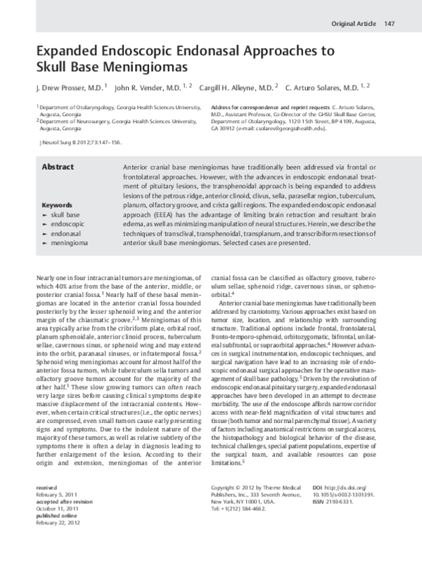 (PDF) Expanded endoscopic endonasal approaches to skull base meningiomas