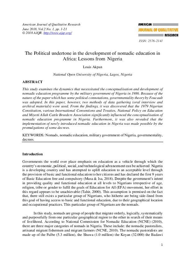 (PDF) The Political undertone in the development of nomadic education ...