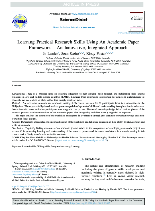 (PDF) Learning Practical Research Skills Using An Academic Paper ...