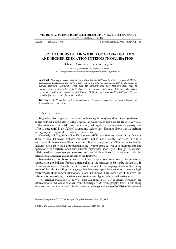 (PDF) Esp Teachers in the World of Globalisation and Higher Education ...