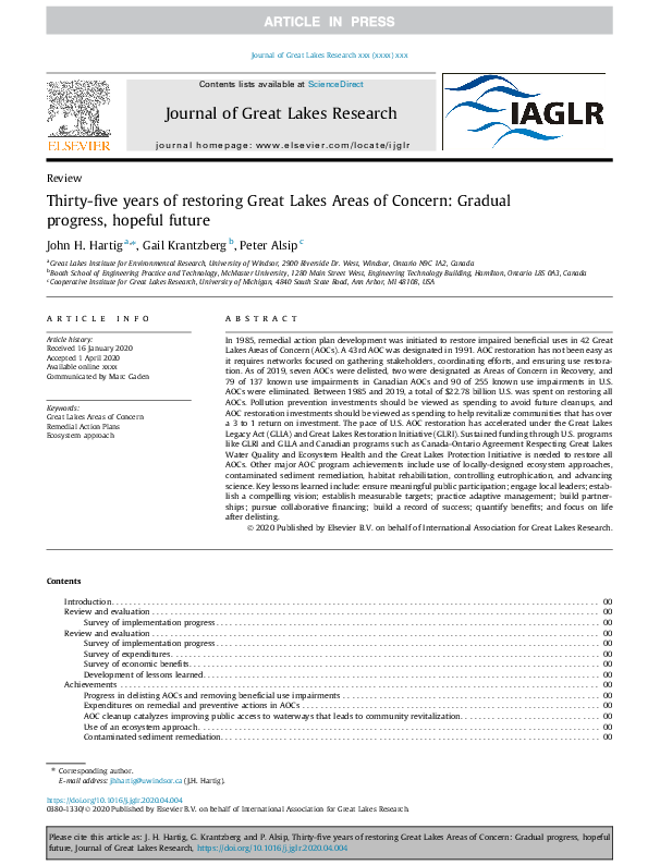 (PDF) Thirty-five years of restoring Great Lakes Areas of Concern ...