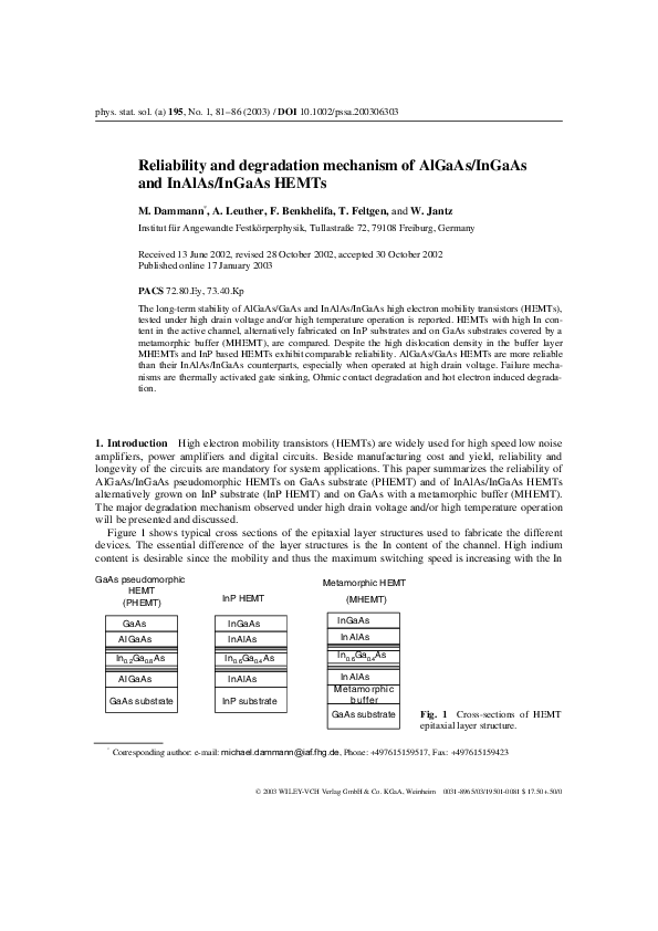 (PDF) Reliability and degradation mechanism of AlGaAs/InGaAs and InAlAs ...