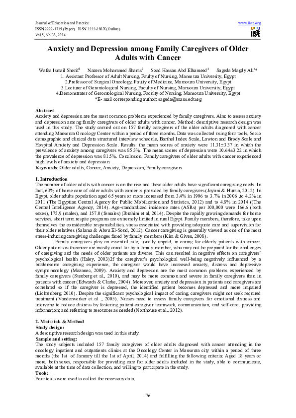 (PDF) Anxiety and Depression among Family Caregivers of Older Adults ...
