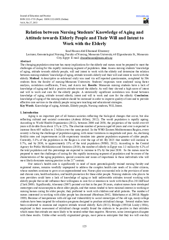 (PDF) Relation between Nursing Students' Knowledge of Aging and ...