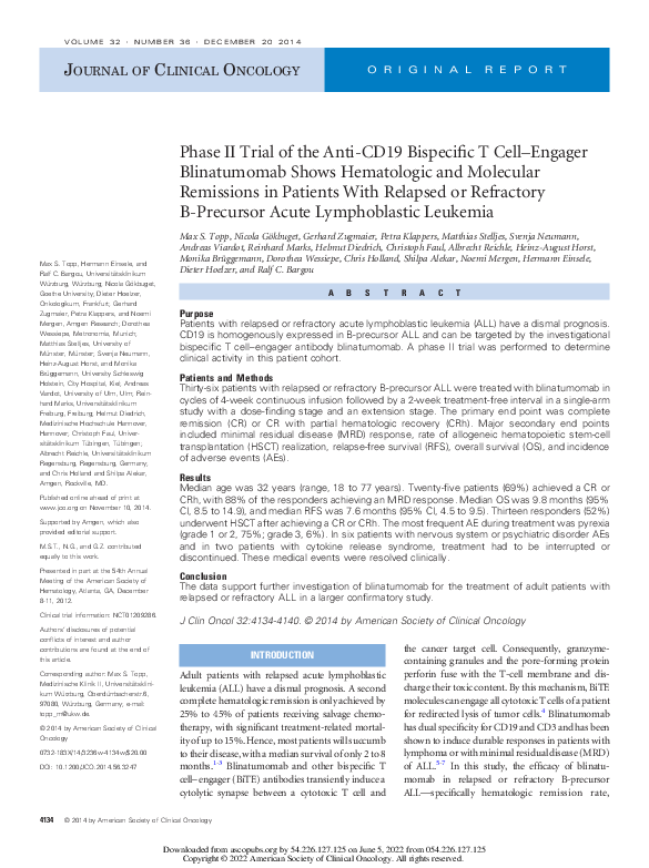 (PDF) Phase II Trial of the Anti-CD19 Bispecific T Cell–Engager ...