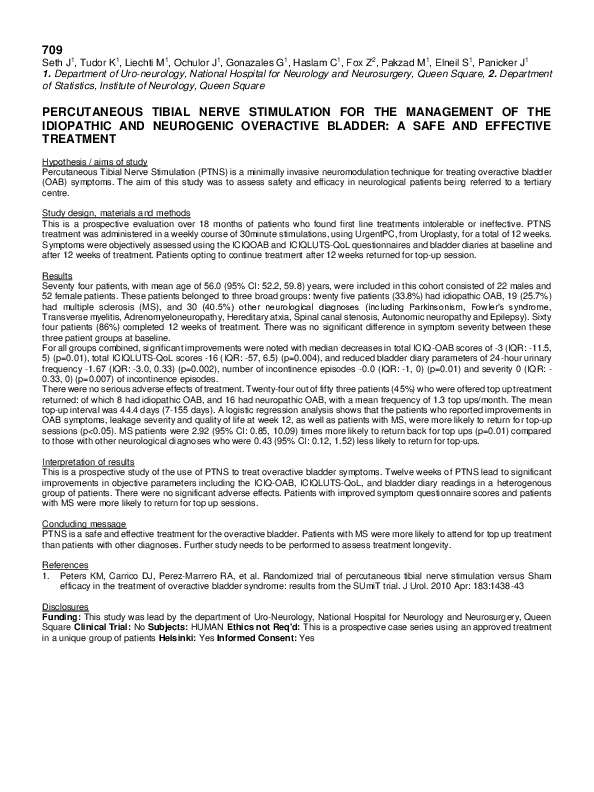 (PDF) Percutaneous tibial nerve stimulation for the management of the ...