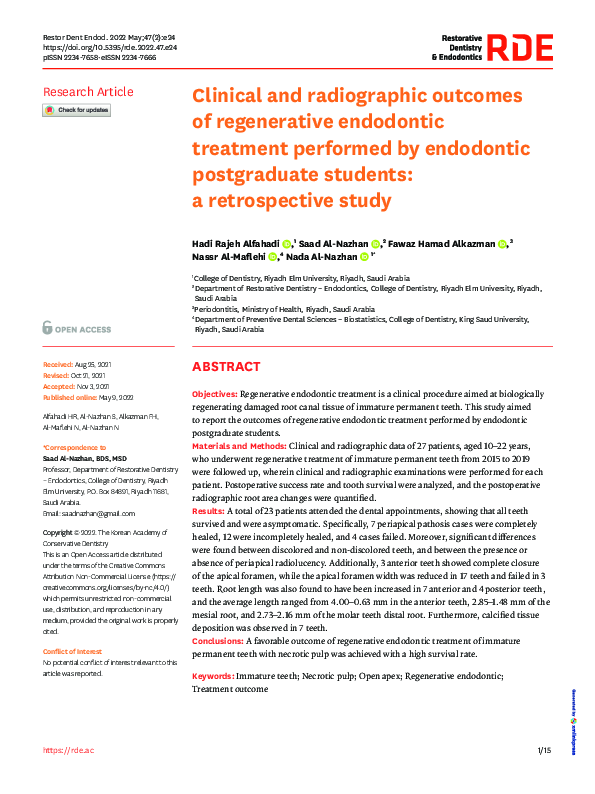 (PDF) Clinical and radiographic outcomes of regenerative endodontic ...