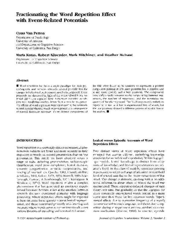 (PDF) Fractionating the Word Repetition Effect with Event-Related ...