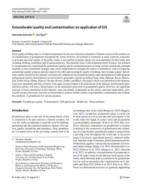 (PDF) Groundwater quality and contamination: an application of GIS