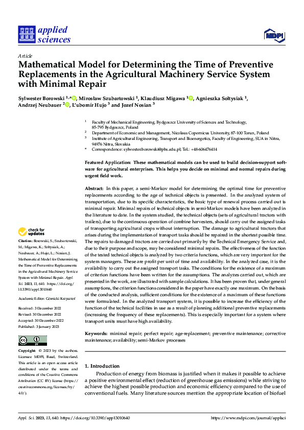(PDF) Mathematical Model for Determining the Time of Preventive ...
