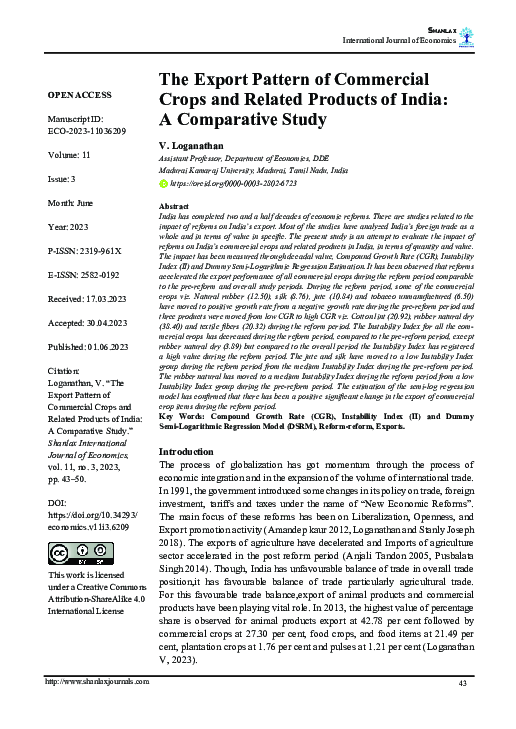 (PDF) The Export Pattern of Commercial Crops and Related Products of ...