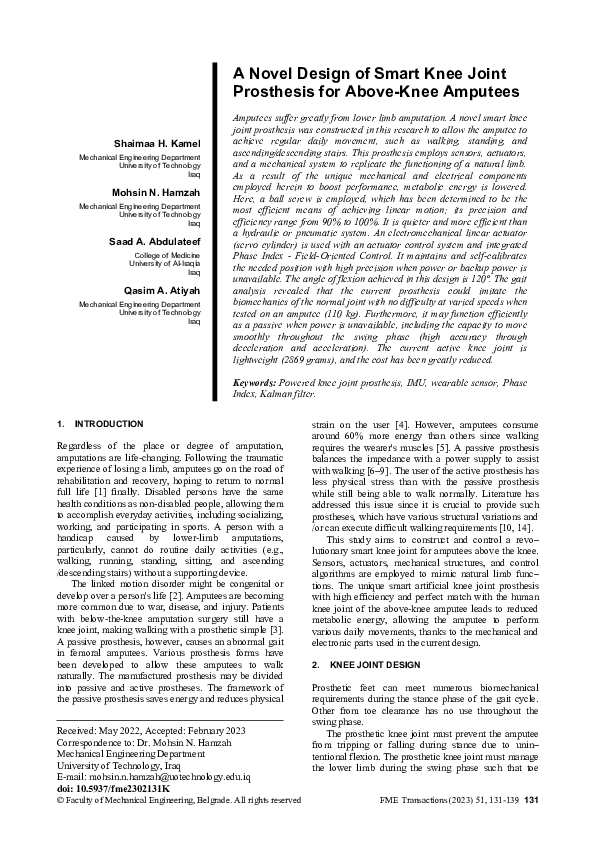 (PDF) A novel design of smart knee joint prosthesis for above-knee amputees