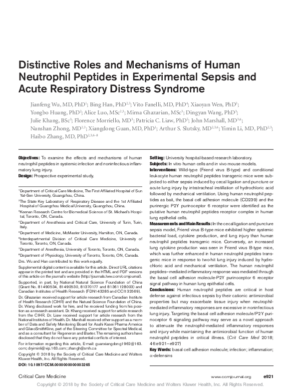 (PDF) Distinctive Roles and Mechanisms of Human Neutrophil Peptides in ...