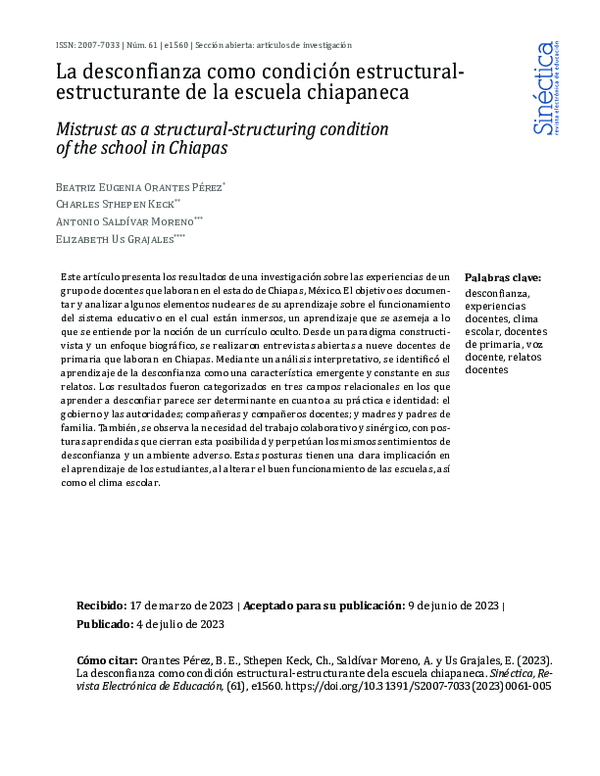 (PDF) La desconfianza como condición estructural-estructurante de la ...