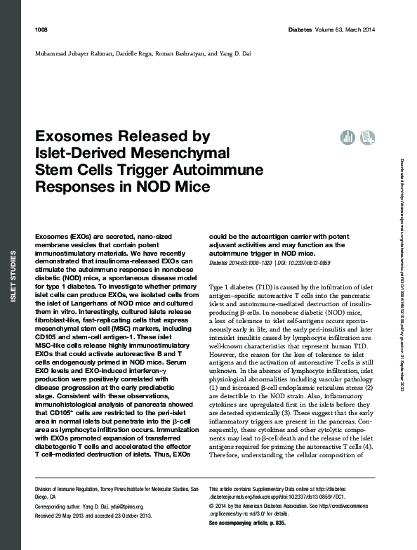 (PDF) Exosomes Released by Islet-Derived Mesenchymal Stem Cells Trigger ...
