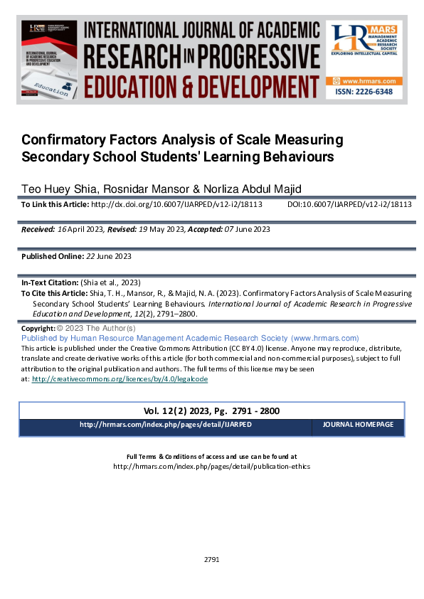 (PDF) Confirmatory Factors Analysis of Scale Measuring Secondary School ...