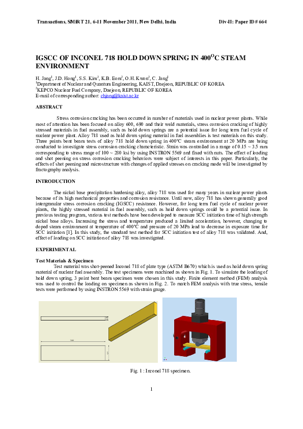 (PDF) IGSCC of INCONEL 718 hold down spring in 400 oC steam environment
