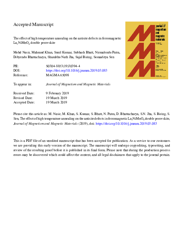 (PDF) The effect of high temperature annealing on the antisite defects ...