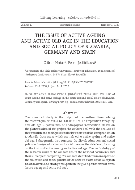 (PDF) The Issue of Active Ageing and Active Old Age in the Education ...