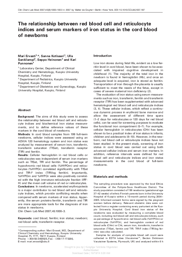 (PDF) The relationship between red blood cell and reticulocyte indices ...