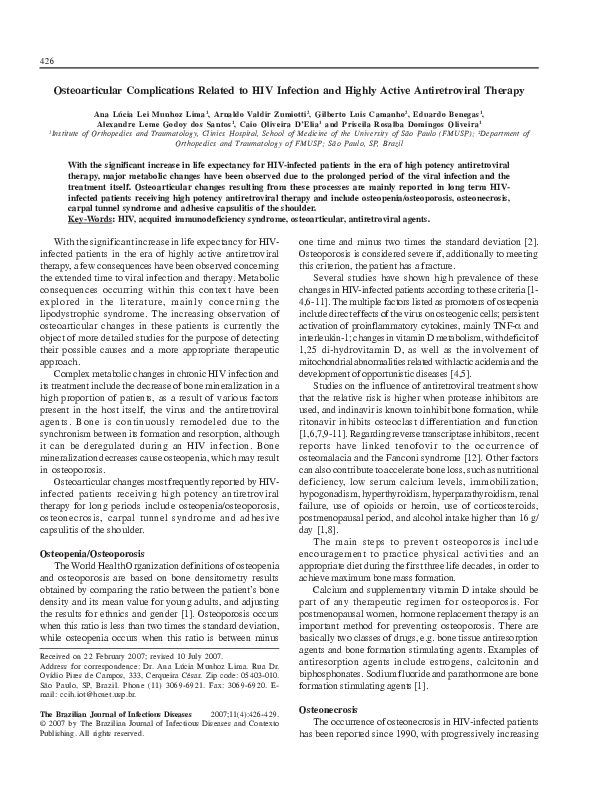Osteoarticular complications related to HIV infection and highly active antiretroviral therapy