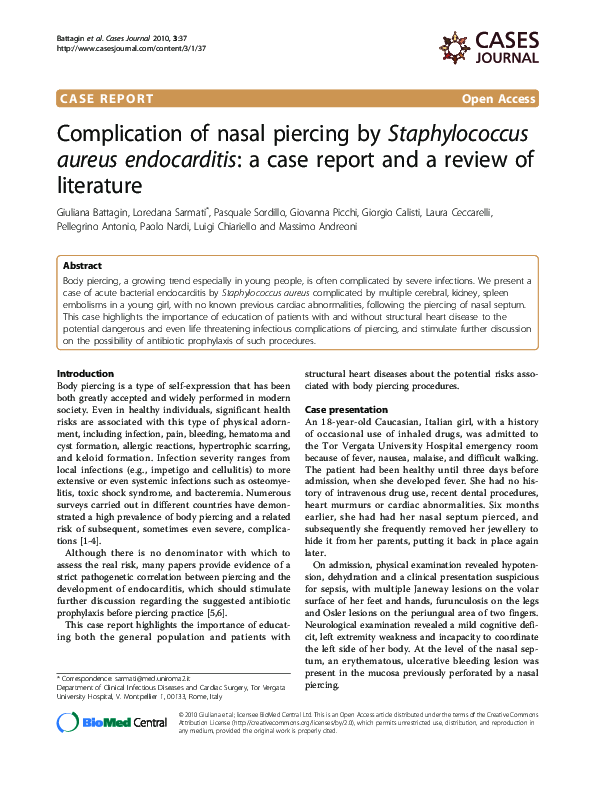 (PDF) Complication of nasal piercing by Staphylococcus aureus