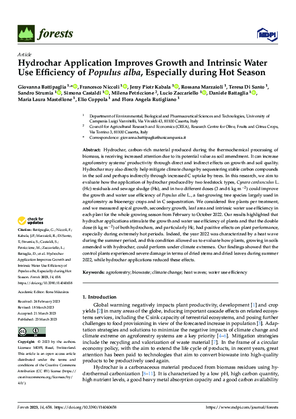(PDF) Hydrochar Application Improves Growth and Intrinsic Water Use ...