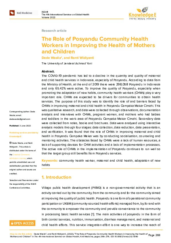 (PDF) The Role of Posyandu Community Health Workers in Improving the ...