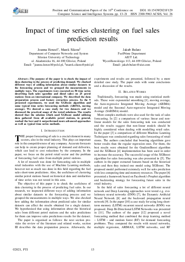 (PDF) Impact of time series clustering on fuel sales prediction results