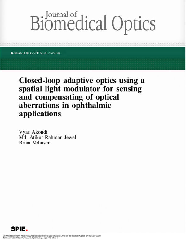(PDF) Closed-loop adaptive optics using a spatial light modulator for ...