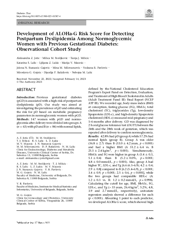 (PDF) Development of ALOHa-G Risk Score for Detecting Postpartum ...