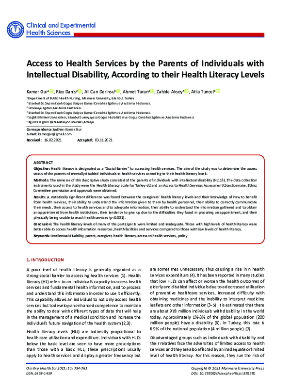 (PDF) Access to Health Services by the Parents of Individuals with ...