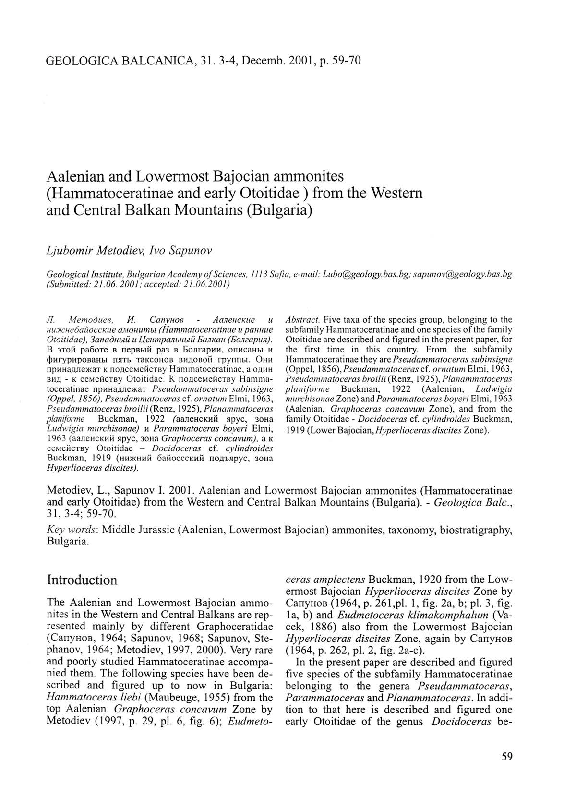 (PDF) Aalenian and Lowermost Bajocian ammonites (Hammatoceratinae and ...