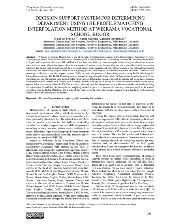 (PDF) Decision Support System for Determining Department Using the ...
