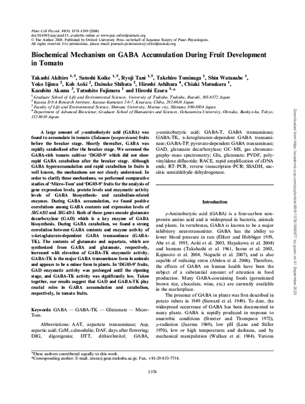 (PDF) Biochemical Mechanism on GABA Accumulation During Fruit ...