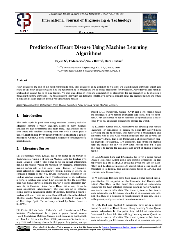 (PDF) Prediction of Heart Disease Using Machine Learning Algorithms