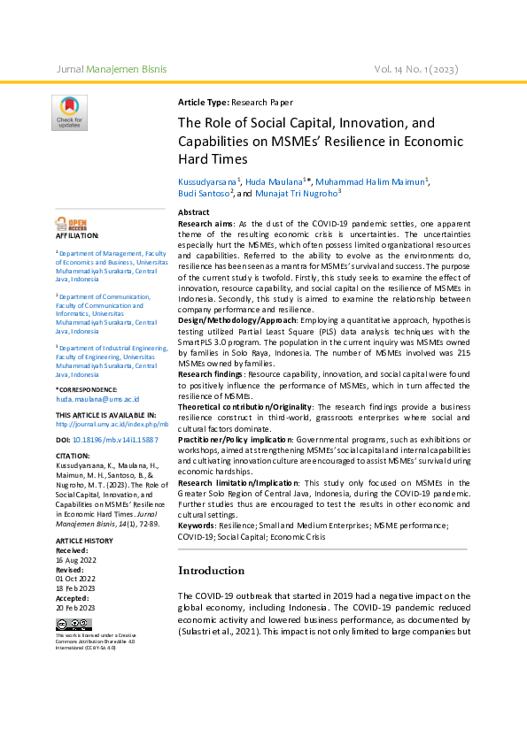(PDF) The Role of Social Capital, Innovation, and Capabilities on MSMEs ...
