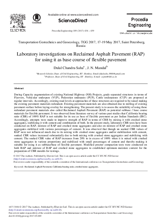 (PDF) Laboratory Investigations on Reclaimed Asphalt Pavement (RAP) for ...